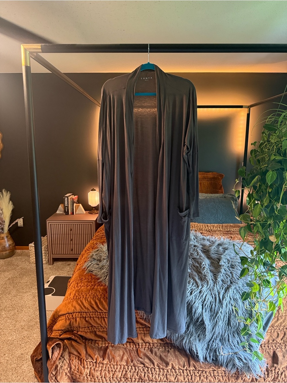 lunya Pima cotton charcoal gray long robe